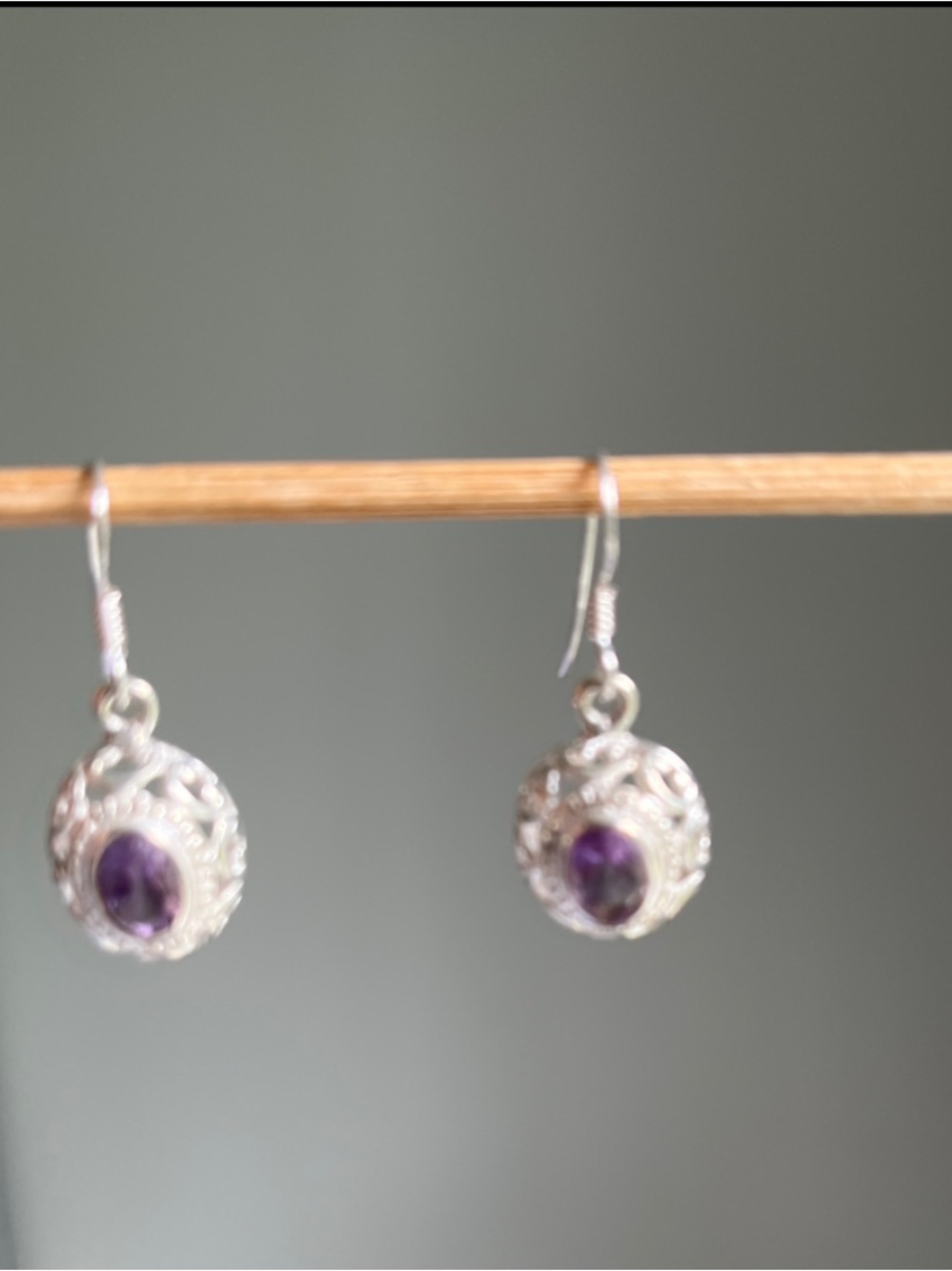 Amethyst Sterling Silver Filigree Drop Earrings